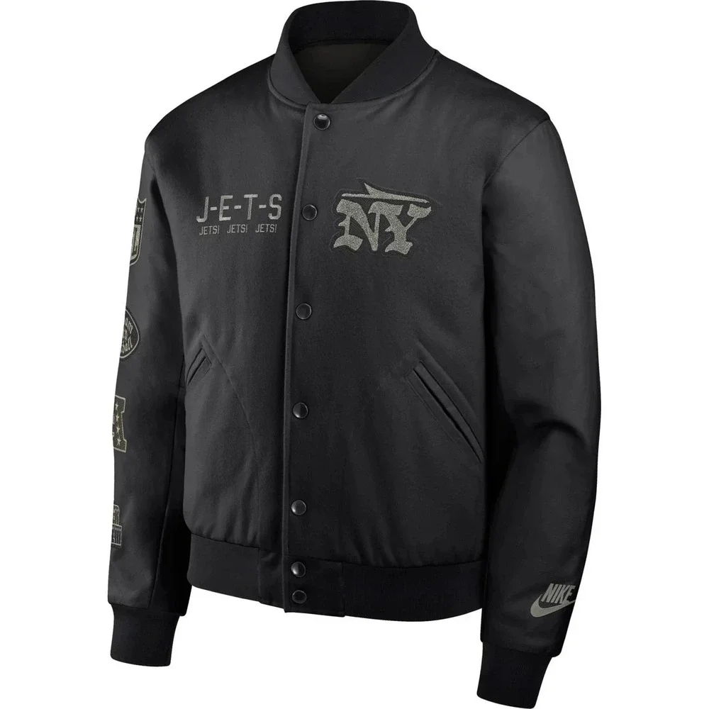 Nike Sportswear NY Jets Mens L Varsity Jacket Black Wool Leather DQ5010-010